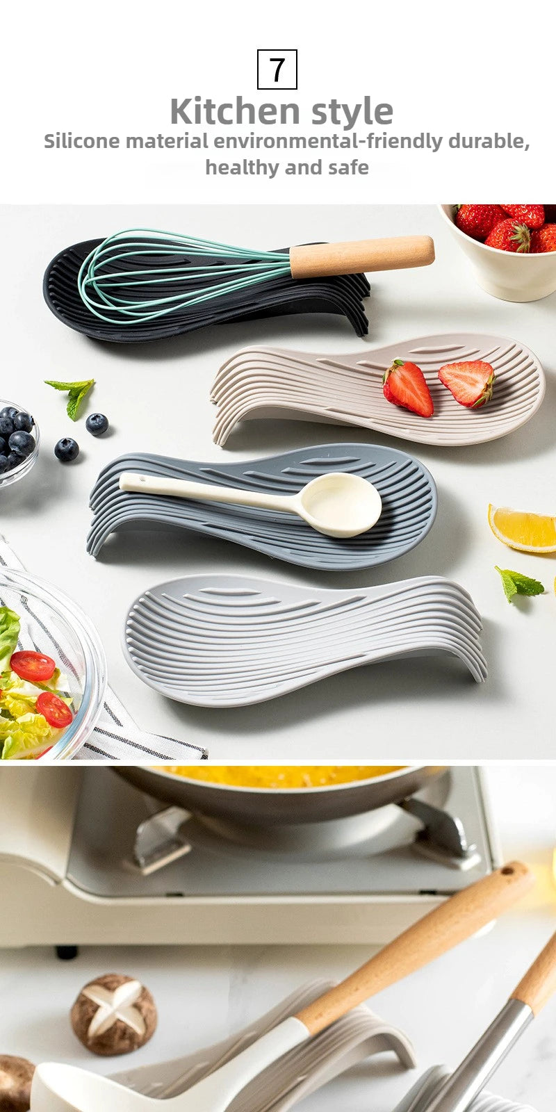 Silicone Kitchenware Tray, Kitchen Spatula, Soup Spoon, Silicone Spoon Holder, Household Thick Insulated Silicone Spoon Pad