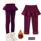 SheeCute Toddler Girls warm fleece Leggings with Skirt Kids Cotton velvet Thick Skirt Pants WCH1024