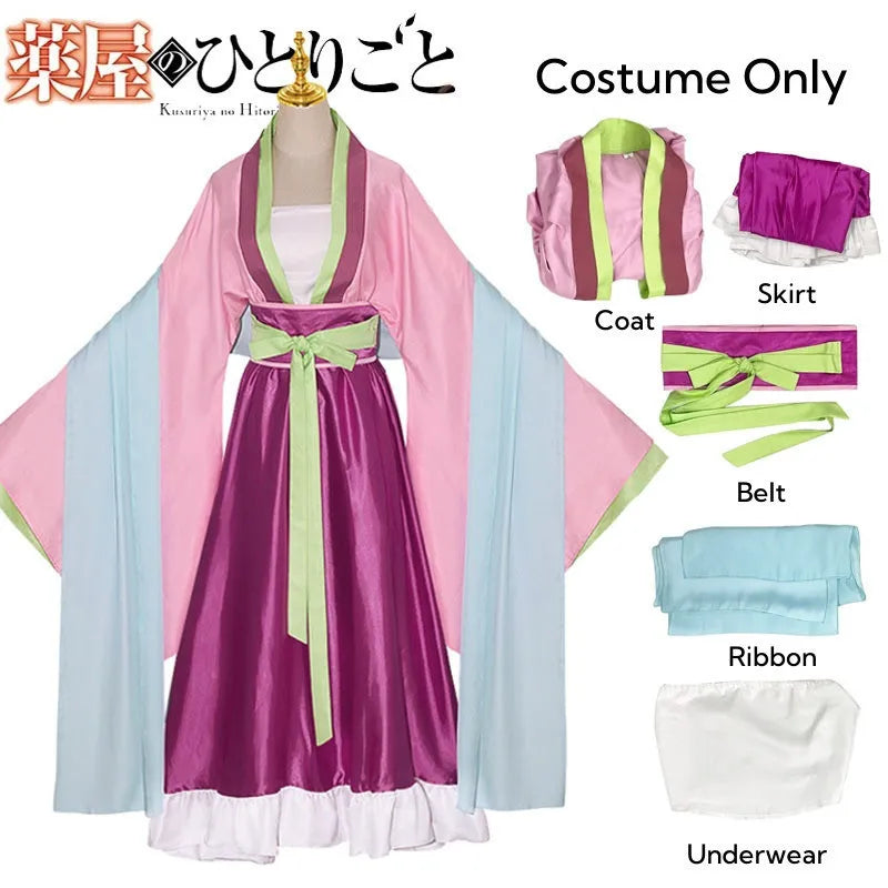 Maomao Cosplay Costume Wig Anime The Apothecary Mao Mao Plus Size Pink Dress Halloween Party for Women