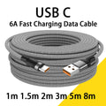 USB Type C 6A Super- Charging Cable For Huawei USB C Extended 1m 2m 3m 5m 8-Meter Cable For Xiaomi Vivo Leeco OnePlus Oppo