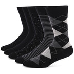 5 Pairs Mens Dress Socks Plus Large Size，High Quality Combed Cotton Crew Socks，Black Cool Argyle Breathable Casual Socks for Men