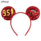 Disney Anime Cars Ears Headbands Women Sequins Bow Hairband Girls Pixar 95 Lightning McQueen Hair Accessories Kids Headwear Gift
