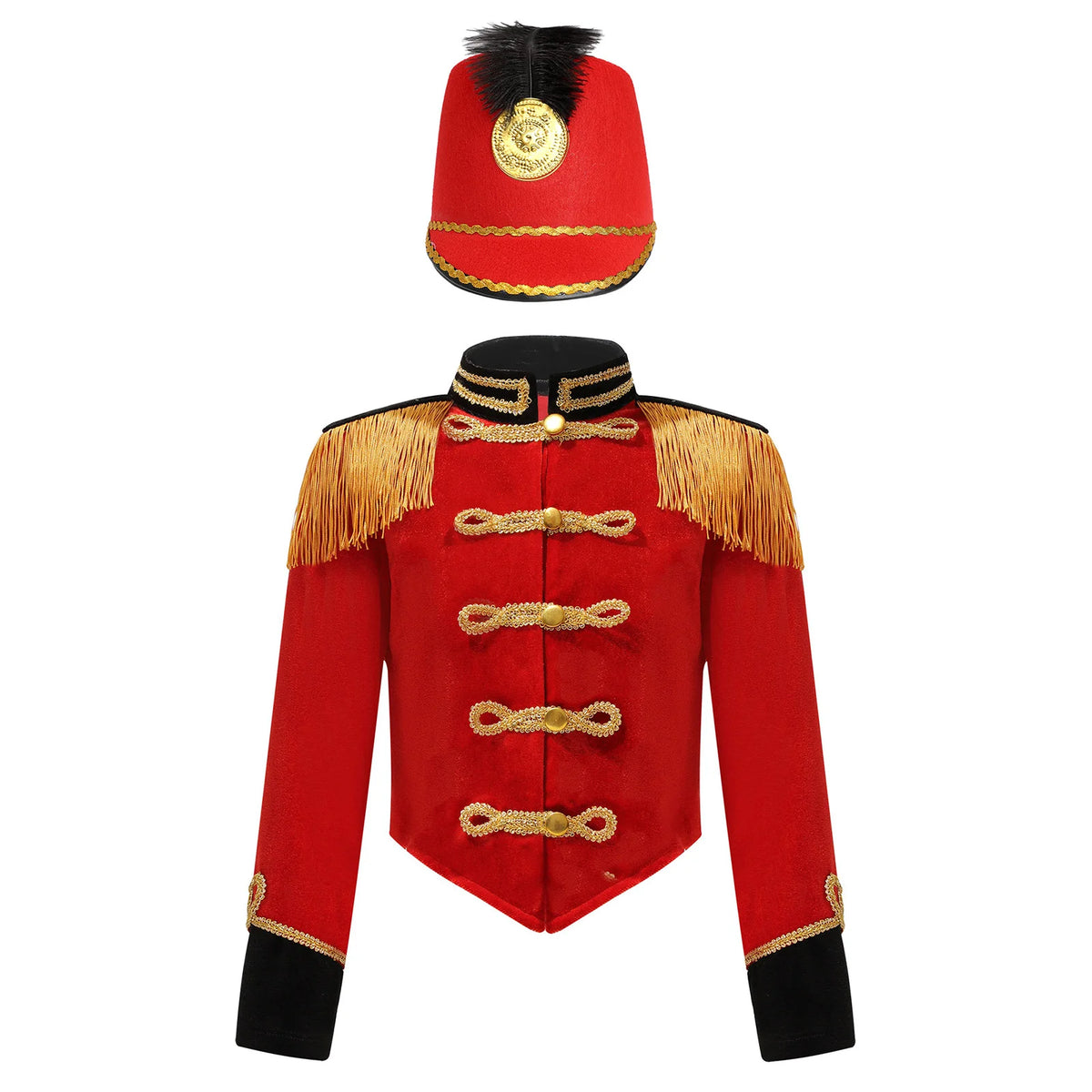 Girls Boys Halloween Nutcrackers Costume Set Drum Trumpet Team Tassel Jacket Coat Hat for Drummer Performance Circus Ringmaster