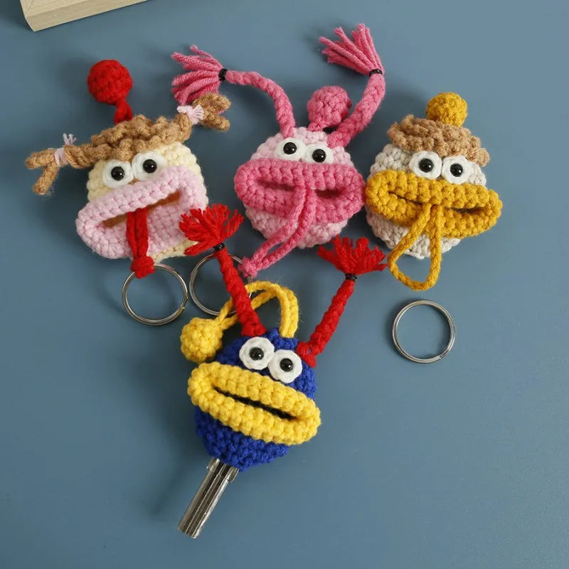 Cute Fruit Series Sausage Mouth Doll Crochet Keychains Custom Knitting Bag For Car Keys Holder Funny Doll Bag For Keys Storage