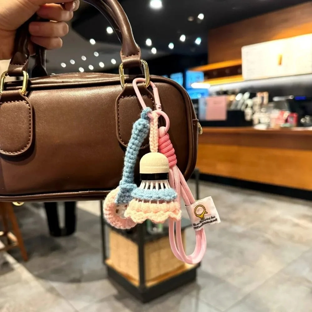 Soft Cute Crochet Badminton Keychain Mini Bright Color Knitted Badminton Pendant Bag Hanging Charms Car Keyring Backpack Decor