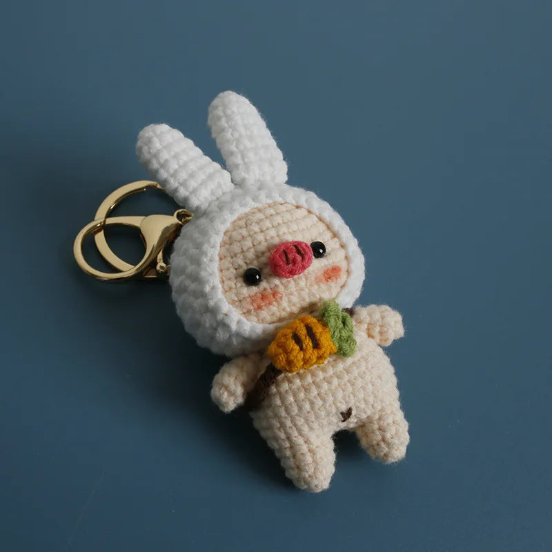 Cute Rabbit Doll Crochet Keyrings Handmaking Knitting Rabbit Keychains Cartoon Carrot Rabbit Keyrings Pendant Custom Accessories