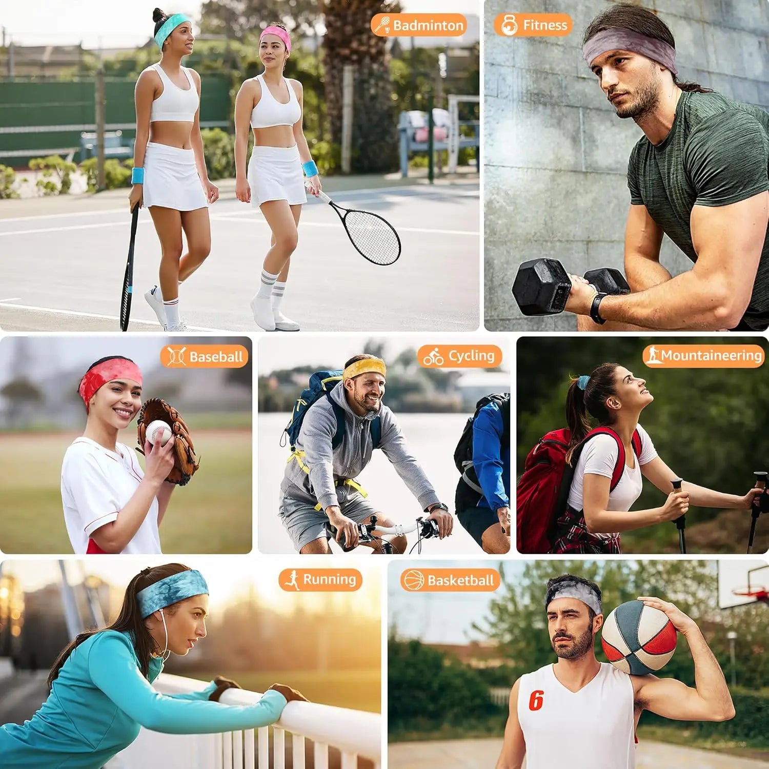 6pcs Unisex Simple Basic Solid Color Leopard Print Face Wash Cycling Running Sports Yoga Leisure Sweat-Absorbing Headband
