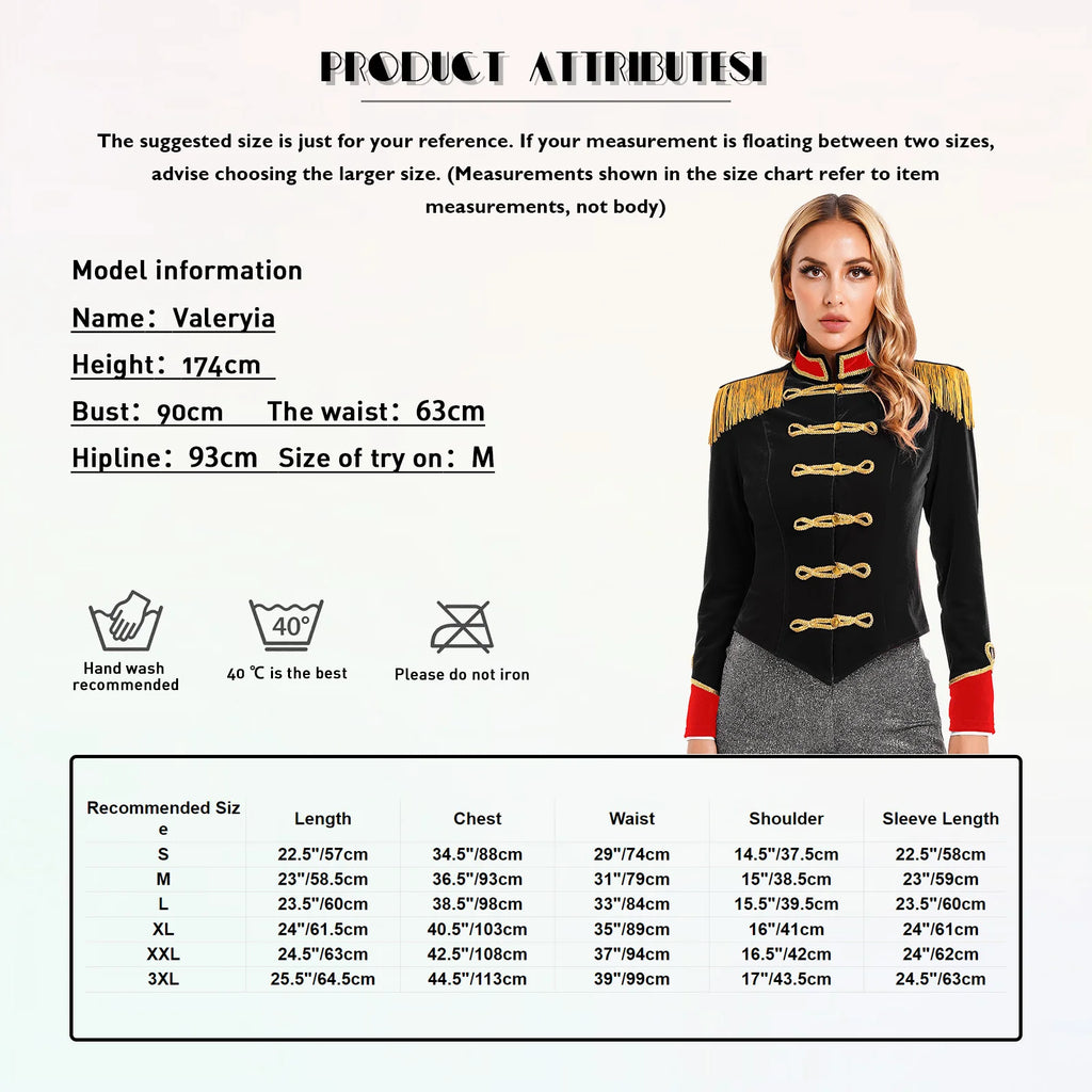 Women Circus Ringmaster Costume Showman Majorette Tassel Tailcoat Jacket Halloween Carnival Lion Tamer Cosplay Costumes
