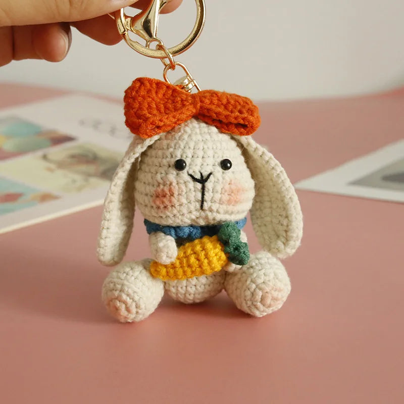Cute Mushroom Rabbit Crochet Keychains Handmaking Crochet Cartoon Rabbit Doll Keyring For Bag Pendant Knitted Animal Doll Custom