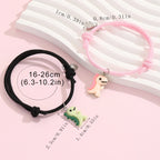 2 pieces/set Luminous peach heart cute green pink dinosaur pendant couple bracelet Fashion hand-woven bracelet