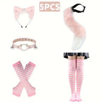 Role playing costume set with black and white stripes, furry tail, gloves and socks, acting props for Halloween