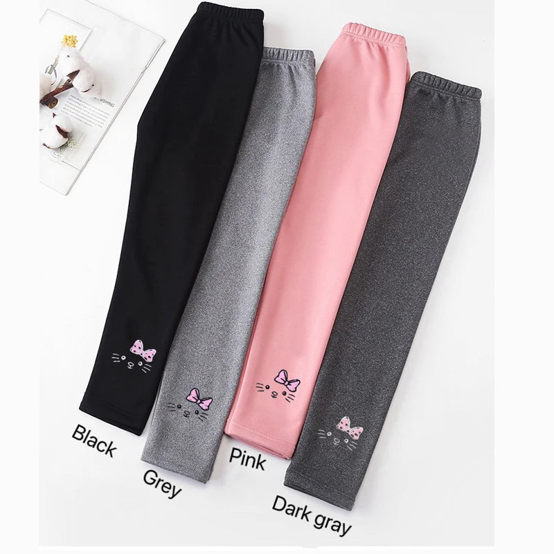 Girl Winter Leggings Fleece-lined Thermal Tights Outdoor Wear Multi-Color Autumn Winter Cute Kids Bottoms Thickened Warm Pants