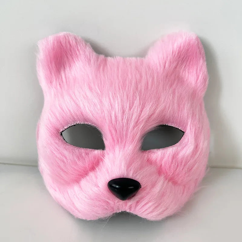Faux Fur Fox Tail Cat Wolf Cosplay Costume Set with Plush Mask Fluffy Paw Gloves for Halloween And Christmas Party Accessories