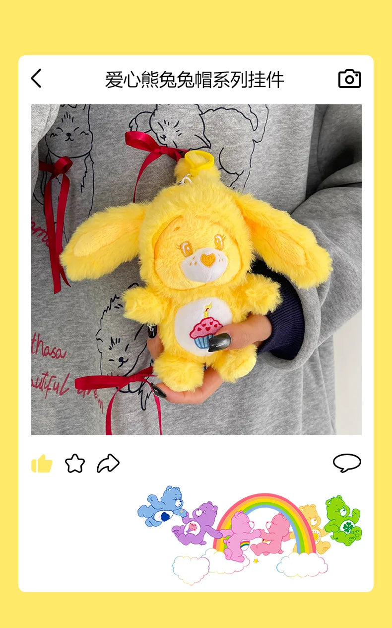 New Genuine Carebears Plush Rabbit Hat Keychain Rainbow Bear Doll Pendant School Bag Ornament Gift