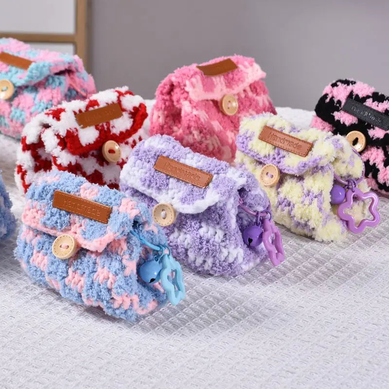 Colorful Knitted Coin Bag Keychains Mini Crochet Bag Keyring Handmake Knitting Storage Bag Keychain Keys Holder Custom Accessory