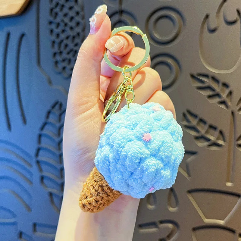 Handmaking Crochet Ice Cream Keyrings Wholesale Sweet Ice Cream Cone Series Crochet Keychain For Bag Pendant  Custom Accessories