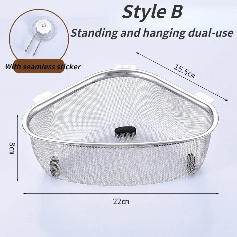 Kitchen Tools Stainless Steel Sink Drain Basket Triangle Food Filter Organizer Shelf Rack Drainier Household Accessories