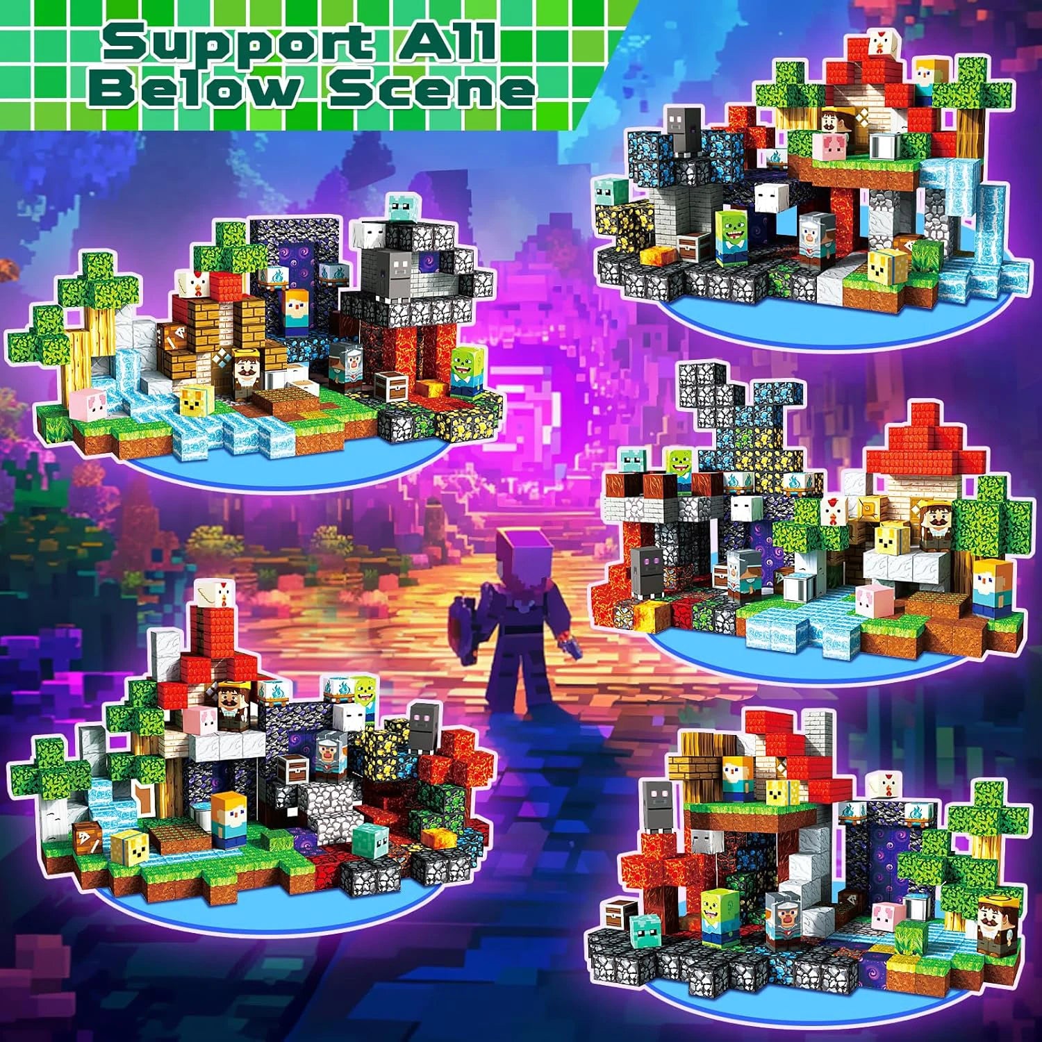 100-300pcs Magnetic Tiles Building Blocks Set,My World Figures Bricks, STEM Educational Toys for Kids Ages 3-10,Boys Girls Gifts