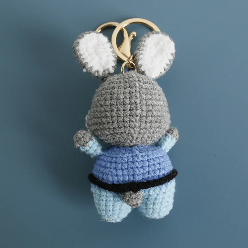 Cute Mushroom Rabbit Crochet Keychains Handmaking Crochet Cartoon Rabbit Doll Keyring For Bag Pendant Knitted Animal Doll Custom