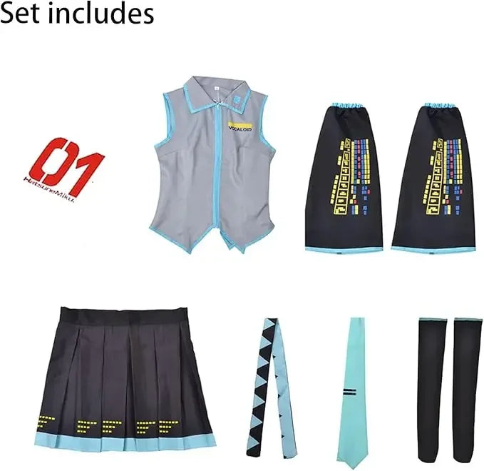 Cosplay Costume Green Ponytail Wig Anime  Singer Role Playing Uniform Girl Party Comic Con Outfits Tops Skirt Props