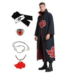 Anime Akatsuki Cosplay Costume Red Cloud Robe with Necklace Headband Ring Set for Role Play Child and Adult Game Costume