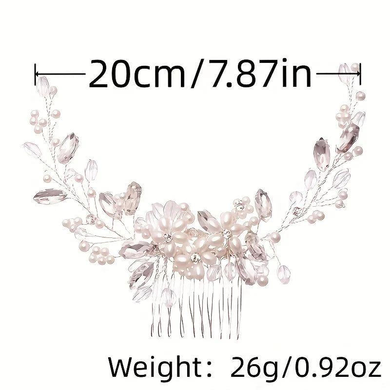 Crystal Rhinestone Flower Pearl Hair Comb Headband Tiara Hairpin For Women Bride Party Wedding Bridal Hair Accessories Jewelry