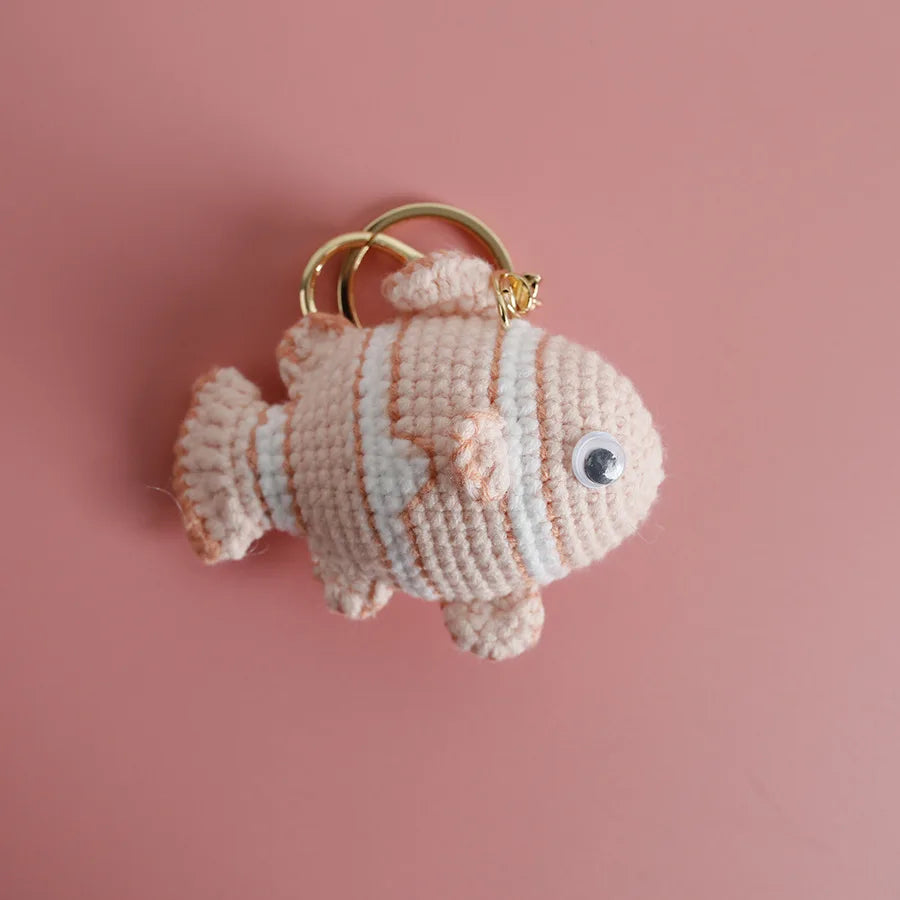 Funny Shrimp Doll Crochet Keychain Handmaking Clown Fish Knitting Keyrings Cute Shrimp Keyrings Bag Pendant Custom Accessories