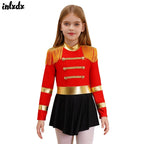 Girls Circus Ringmaster Lion Tamer Halloween Outfits Cosplay Costume Fringe Epaulet Jumpsuit Magician Bodysuit Tulle Dress