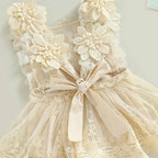 0-18M Infant Baby Girls Princess Romper Dress Summer Sleeveless Square Neck Floral Lace Bodysuits with Headband Sets Outfits