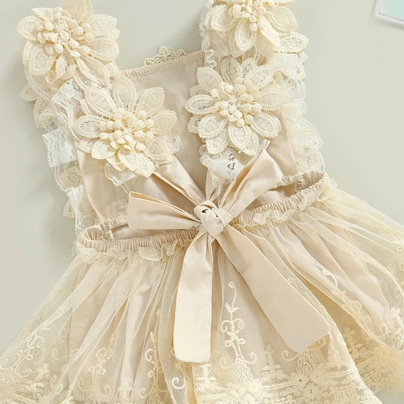 0-18M Infant Baby Girls Princess Romper Dress Summer Sleeveless Square Neck Floral Lace Bodysuits with Headband Sets Outfits