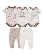 New Baby Boy Clothes Summer 100%Cotton Blue Grey Tie Print Three Piece Short Sleeve Bodysuit Pants vetements bebe For 0-12M