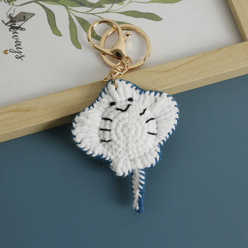 Funny Shrimp Doll Crochet Keychain Handmaking Clown Fish Knitting Keyrings Cute Shrimp Keyrings Bag Pendant Custom Accessories