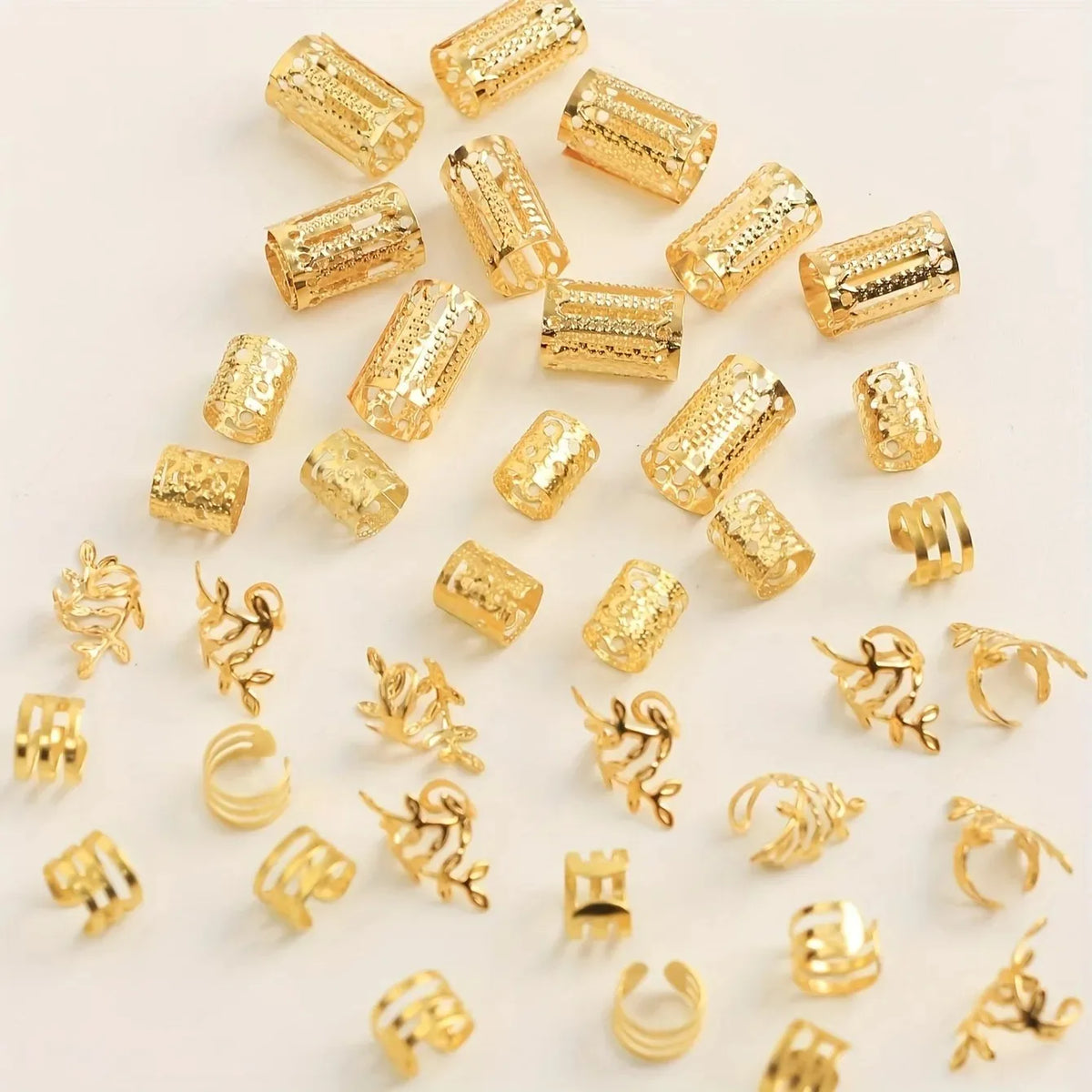 40PCS/Set Women's Elegant Hollow Hair Rings Set with Various Patterns DIY Hair Accessories for Girls Loc Hair Jewelry for Braids