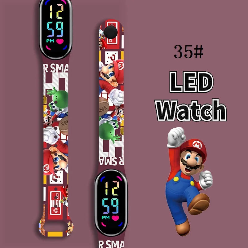 Mario Bros Digital Watch for Kids Waterproof Sport Wristband Luigi Princess Peach Yoshi Bowser Action Figures Children