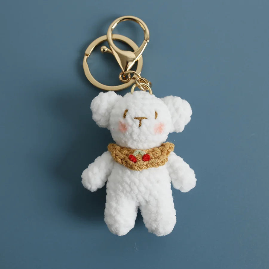 Cute Small Bear Doll Keychain For Couple Gifts Handmaking Crochet Cartoon Bear Keychain Knitting Animal Doll Custom Accessories
