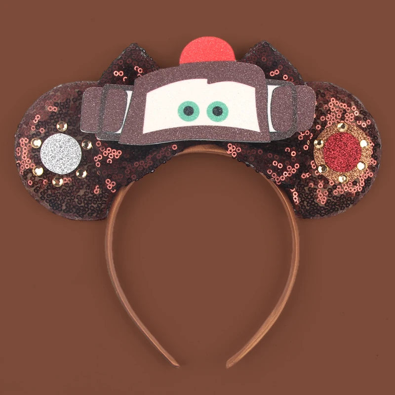 Disney Anime Cars Ears Headbands Women Sequins Bow Hairband Girls Pixar 95 Lightning McQueen Hair Accessories Kids Headwear Gift