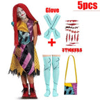 Kids Girls Boys Cosplay Scary Ghost Bride Sally Skeleton Jack Dress Striped Halloween Character Dress Up Costume