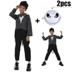 Kids Girls Boys Cosplay Scary Ghost Bride Sally Skeleton Jack Dress Striped Halloween Character Dress Up Costume
