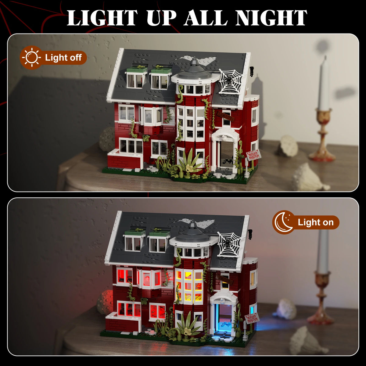 American Horror Story House Building Blocks Set with LED Light,Halloween Haunted House, Ideals Gift for Boys Girls(1171 PCS)