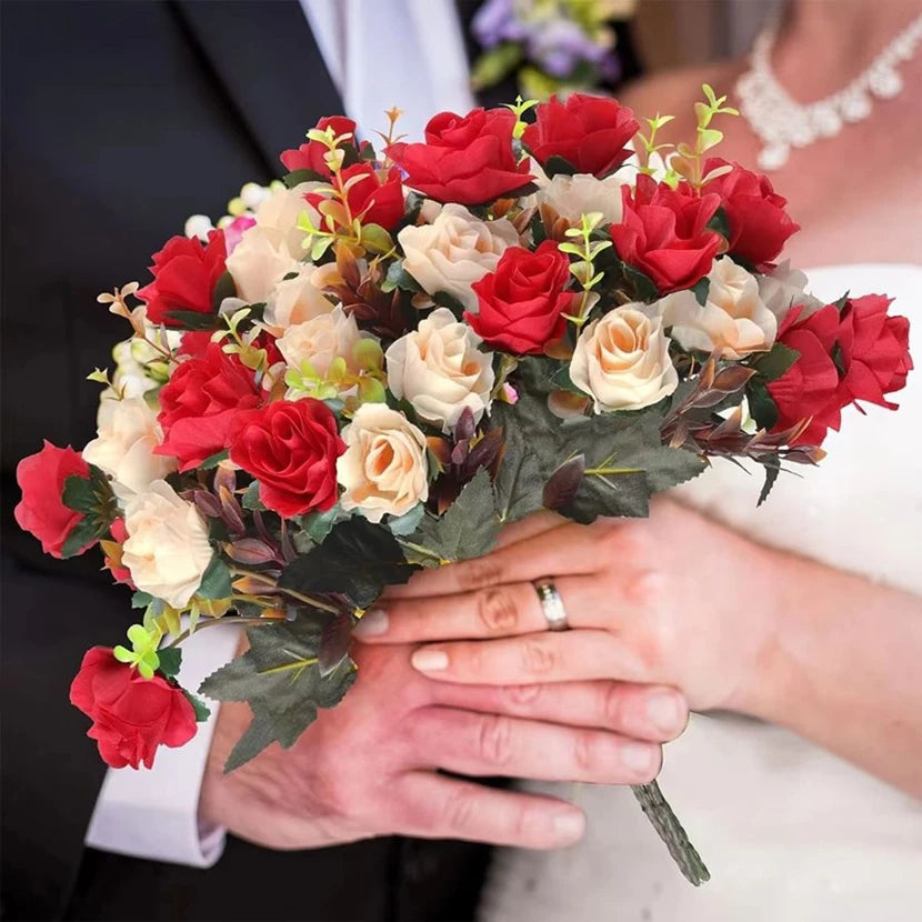 Artificial Flowers Silk Rose Wedding Home Festival Room Decoration Bride Bouquet Diy Scrapbooking Garland Wall Photography Props