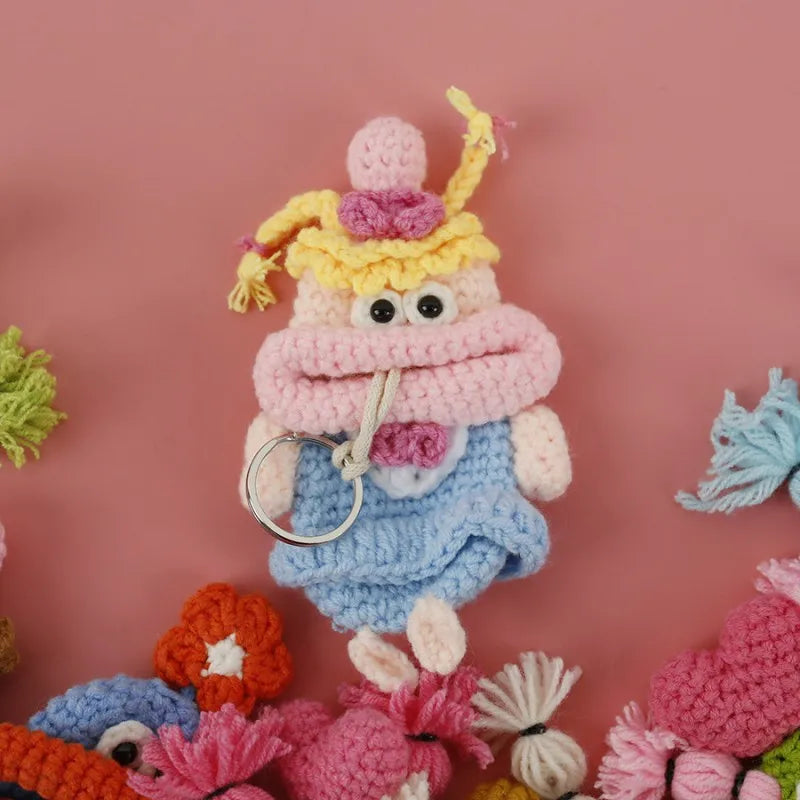 Funny Crochet Keychains Knitting Cute Sausage Mouth Doll Key Holder Knitted Storage Bag Keyrings For Car Keys Wholesale Custom