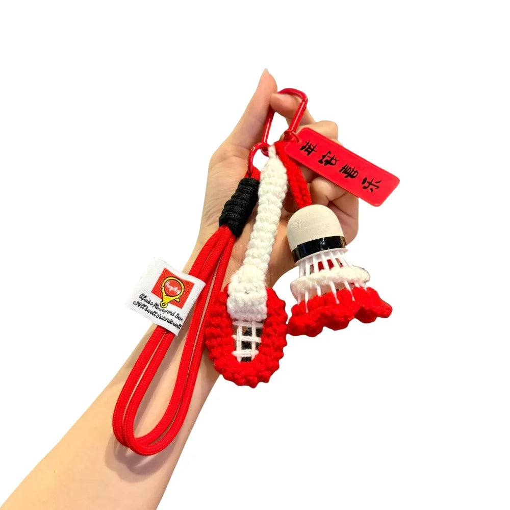 Soft Cute Crochet Badminton Keychain Mini Bright Color Knitted Badminton Pendant Bag Hanging Charms Car Keyring Backpack Decor