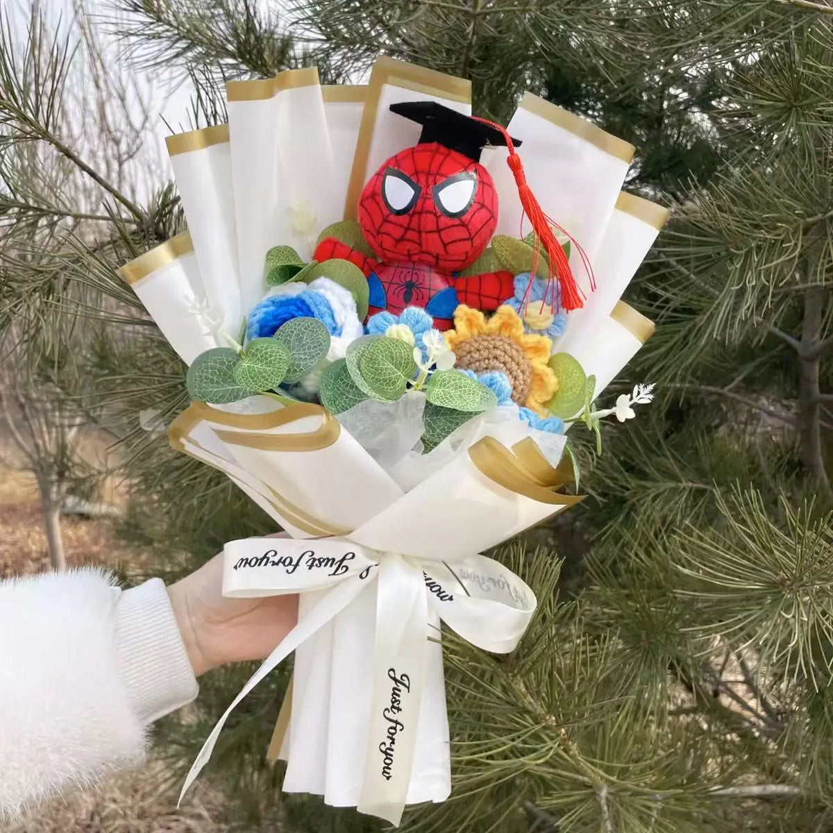 Amine Super Hero Spider-Man Stuffed Plush Dolls Creative Handmade Bouquets for Boys Graduation Christmas Birthday Gifts