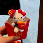 Hello Kitty  10Cm Keychain Plush Straw Hat Doll Kawaii Pendant Anime Cartoon Plushie Toy Christmas Gifts For Children