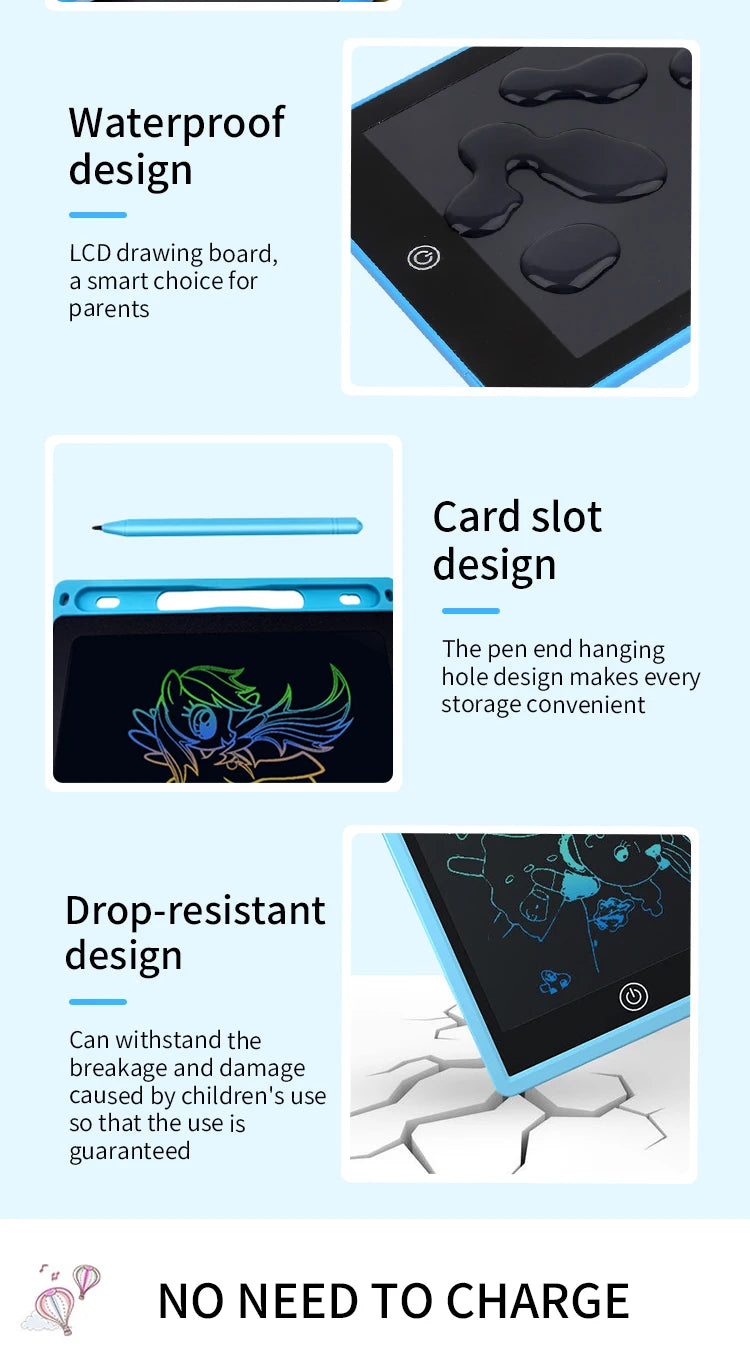 Multi-Size LCD Writing Tablet for Kids 6.5/8.5/10/12 Inch- Reusable Drawing Board, Eye Protection, Lock & Erase Educational Gift