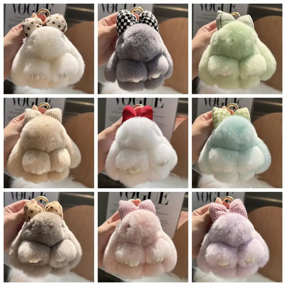 Plush Key Chains Bag Hanging Pendant Car Key Ring Mini Rabbit Hair Bow Bag Strap Cute Bunny Couple Keychain