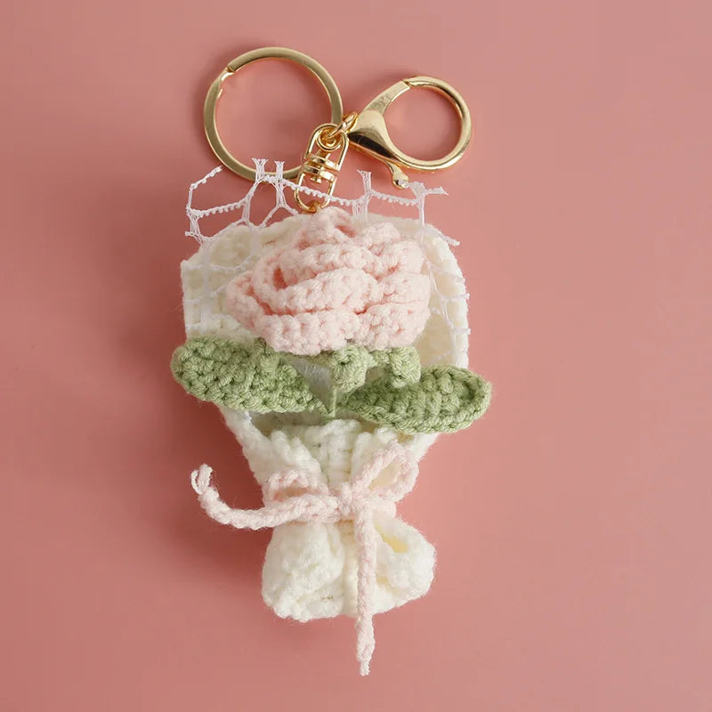 Exquisite Bouquet Series Crochet Keyrings Wholesale Handmaking Bouquet Keychain For Bag Pendant Knitting Flower Keyrings Custom