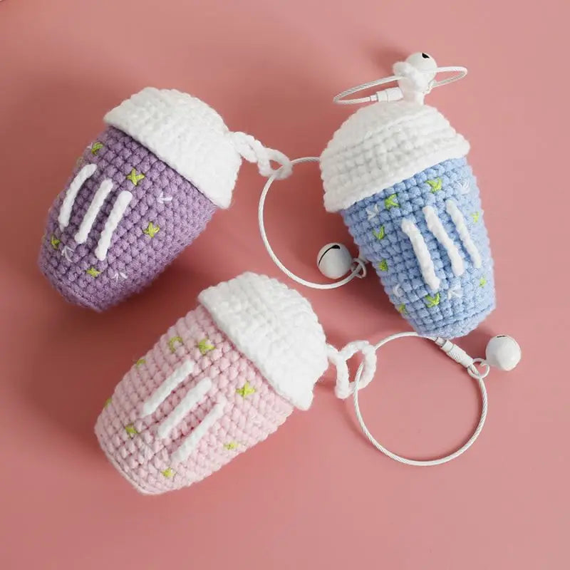 Creative Coffee Cup Crochet Keychain For Bag Pendant Cute Knitting Cup Keyrings Handmaking Knitted Keychains Custom Accessories