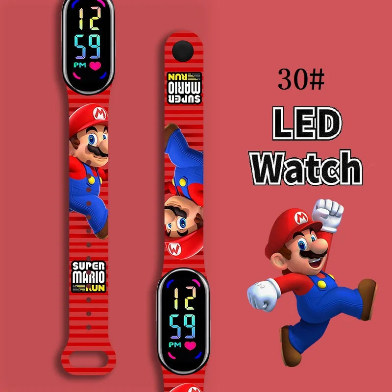 Mario Bros Digital Watch for Kids Waterproof Sport Wristband Luigi Princess Peach Yoshi Bowser Action Figures Children