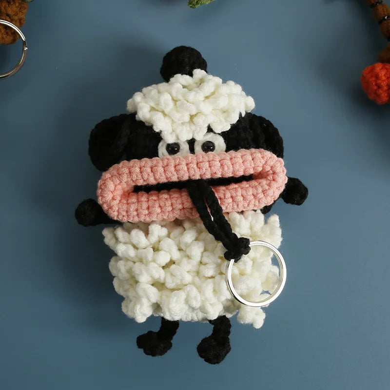 Cute Fruit Series Sausage Mouth Doll Crochet Keychains Custom Knitting Bag For Car Keys Holder Funny Doll Bag For Keys Storage